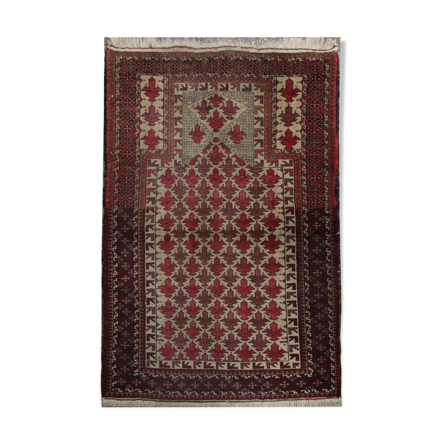 Red cream wool persian balouch rug 98x120cm
