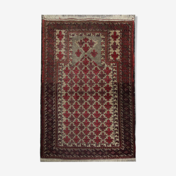 Red cream wool persian balouch rug 98x120cm