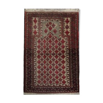 Red cream wool persian balouch rug 98x120cm