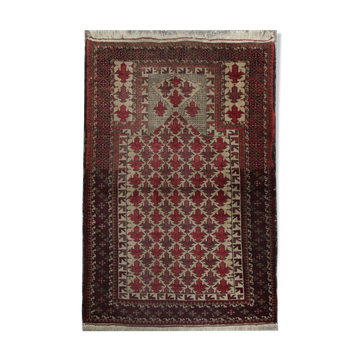 Red cream wool persian balouch rug 98x120cm