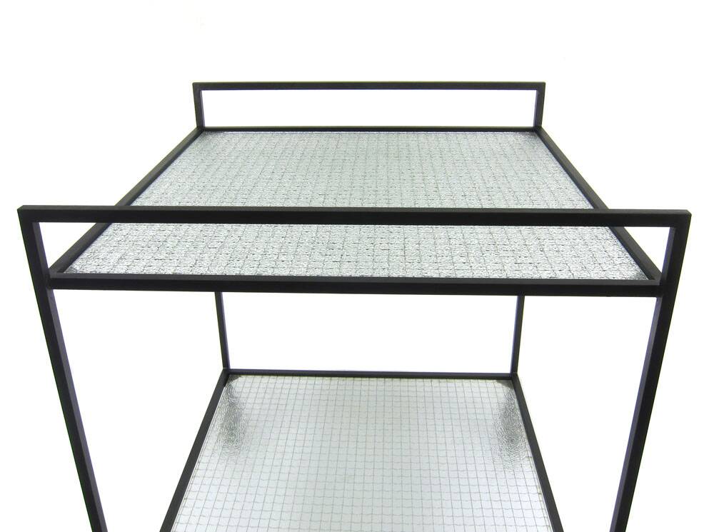 Minimal steel and wired glass sixties tea trolley