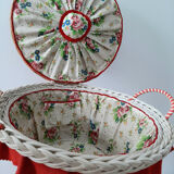 Vintage rattan worker, old wicker sewing basket, box