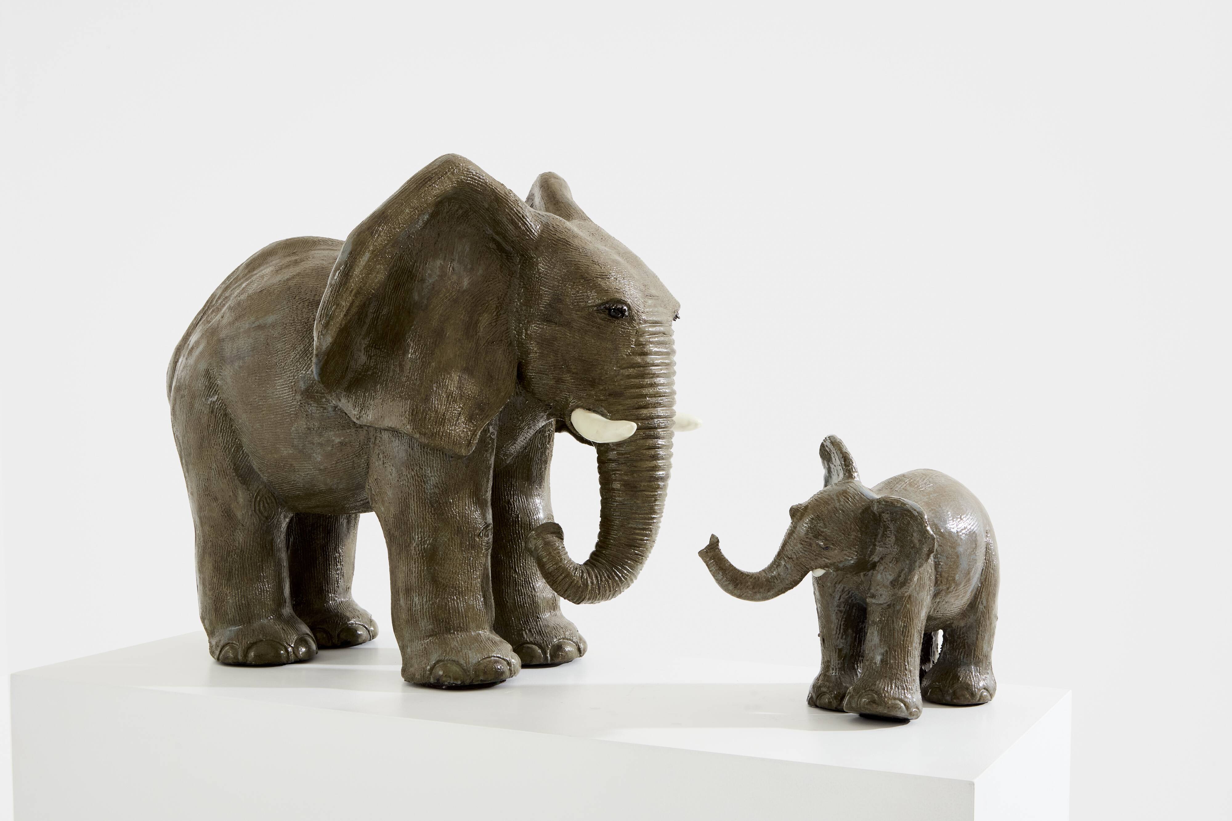 Valérie Courtet elephant sculptures in glazed sandstone circa 2010