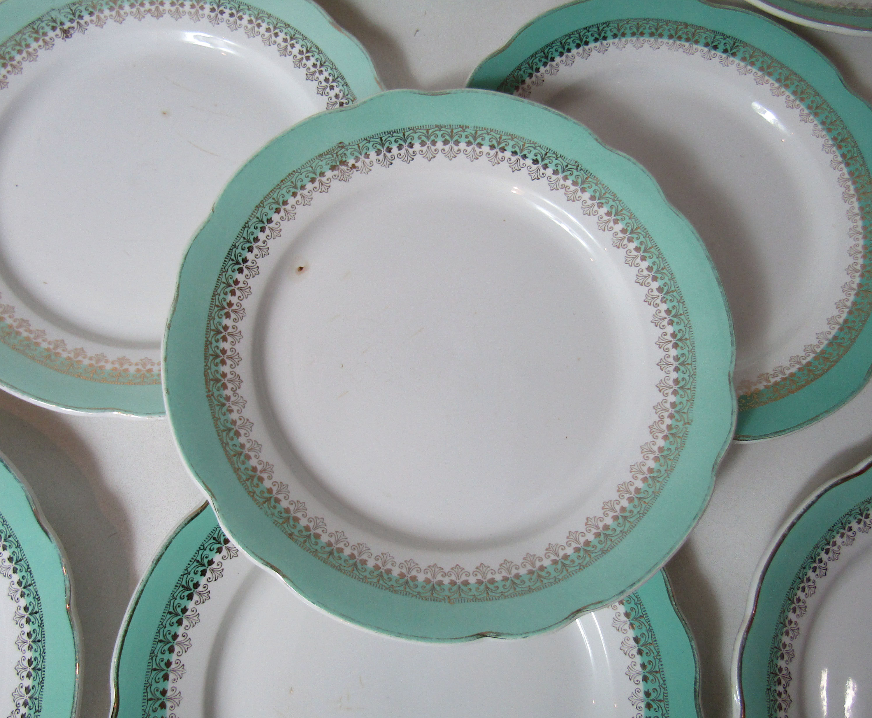 10 flat plates Digoin Sarreguemines mint gold
