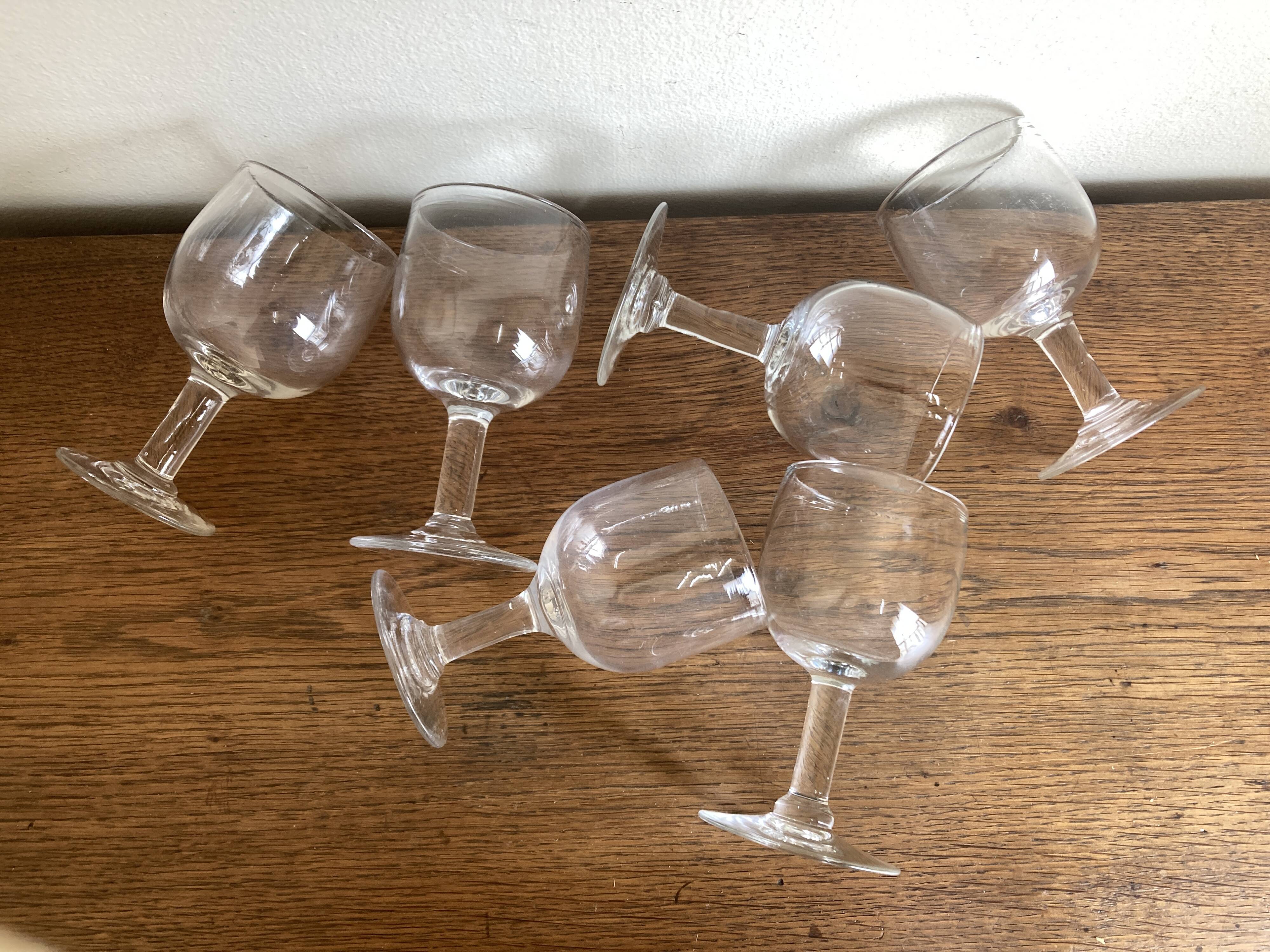 Set de 6 verres tulipe comptoir de bistrot  1950 en verre irrégulier