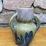 Art Deco flamed stoneware vase with 3 handles