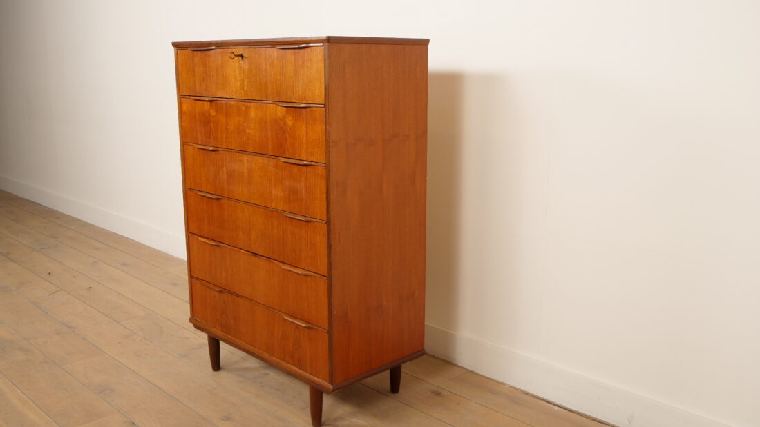 Commode vintage | Teck | 6 tiroirs | 121 cm