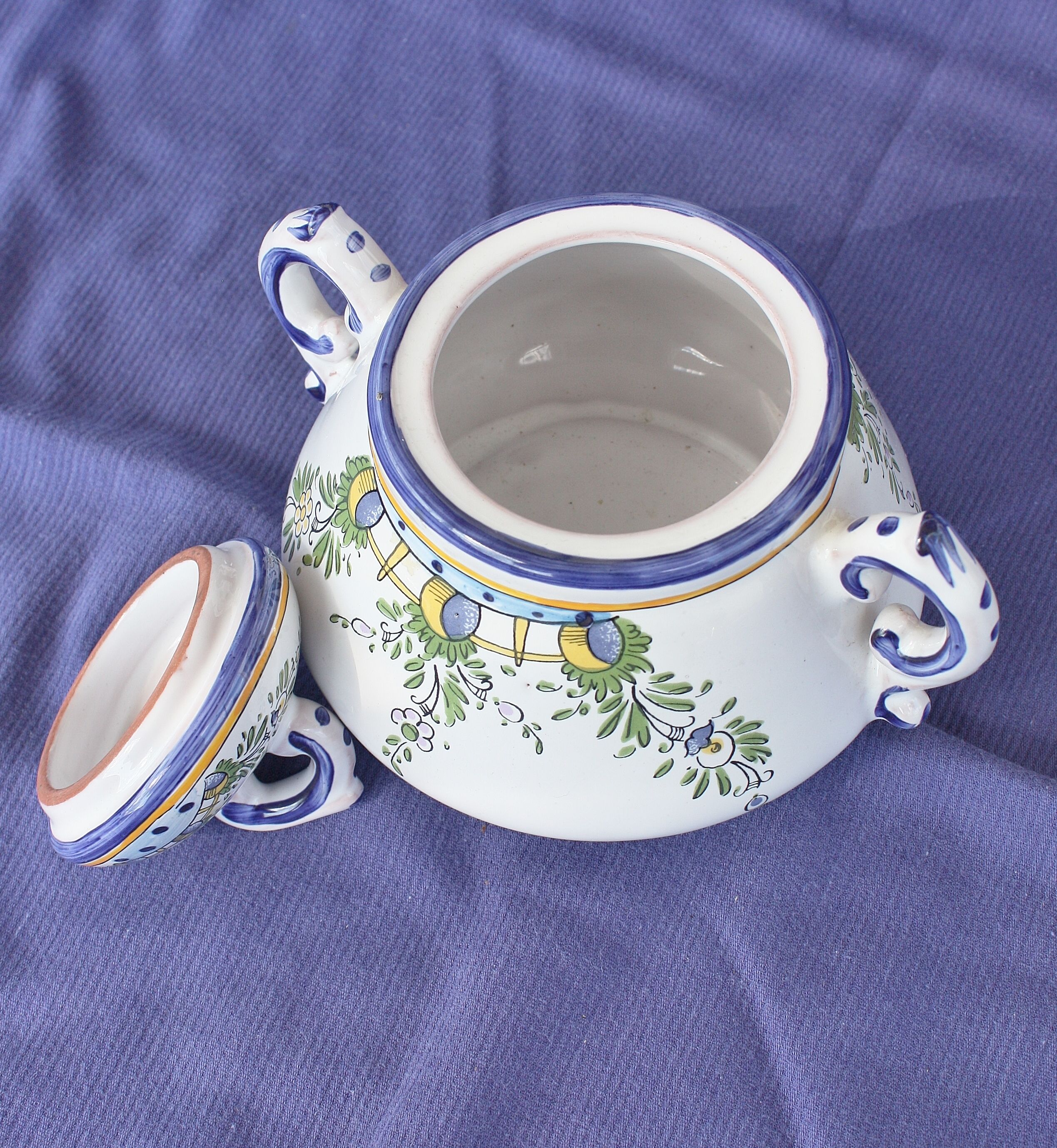 Sucrier En Faïence Multicolore – Ancien Avec Fentes – Pour Décoration Vintage