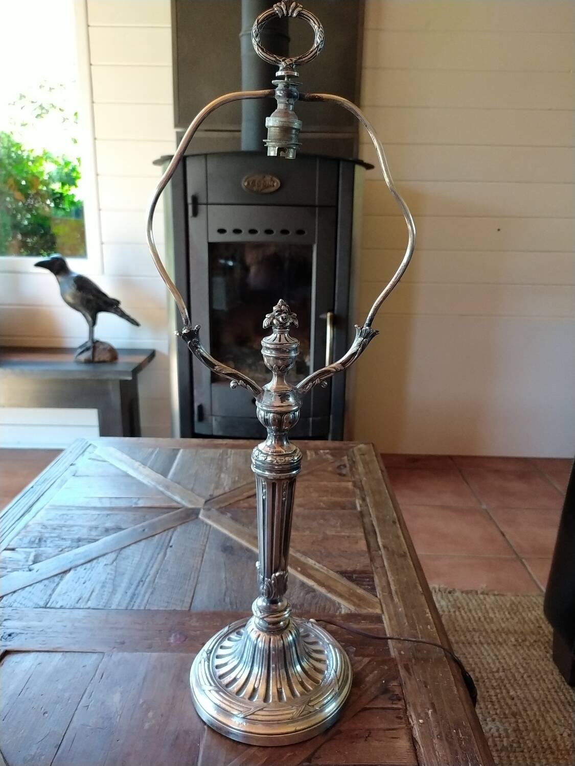 Pied de lampe Victorien en bronze argenté