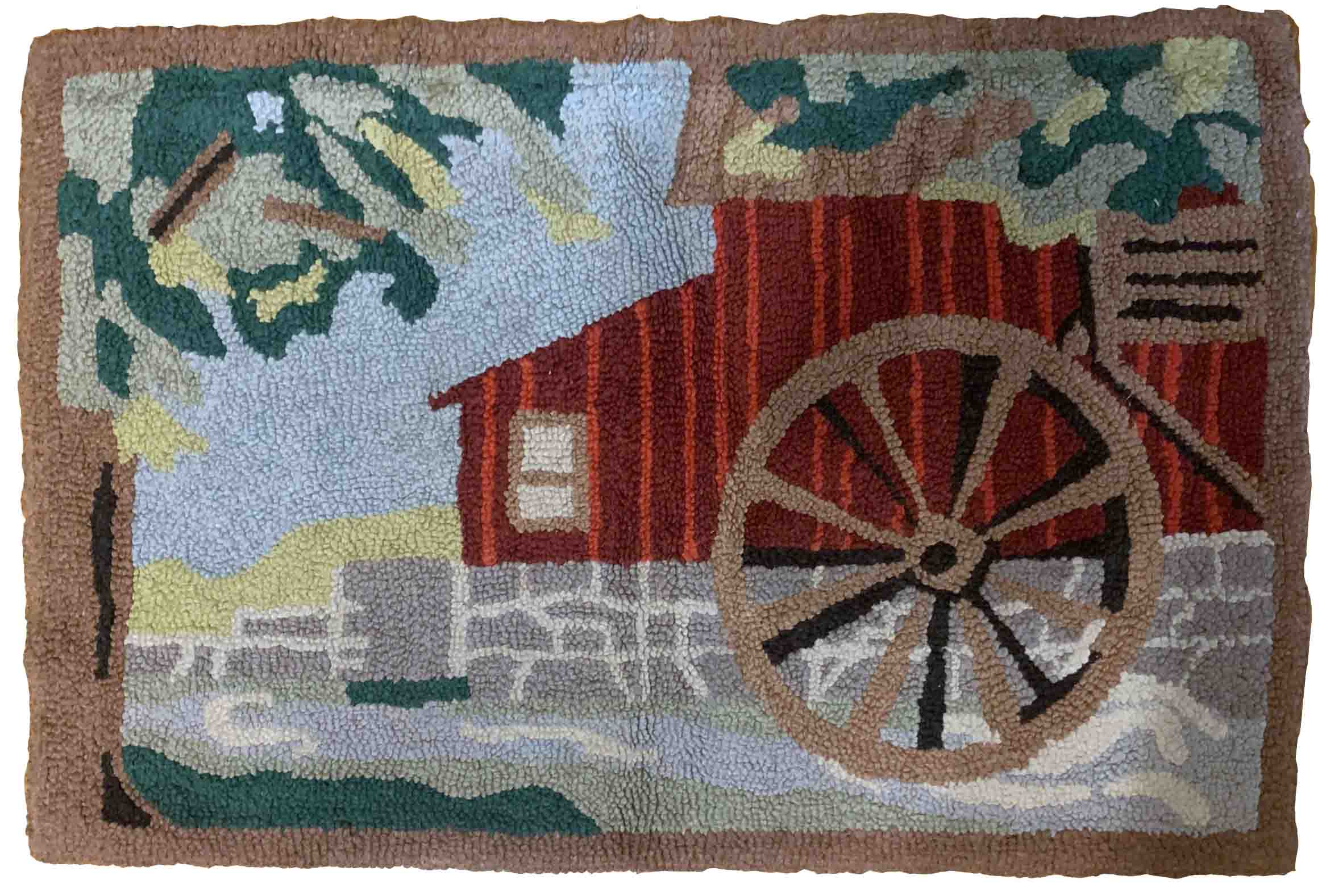 Old American Carpet Hooked handmade 58cm x 90cm 1930s