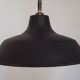 French Vintage 1950s Industrial Light In Black Metal White Enamal & Brass