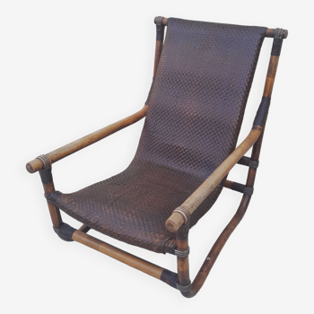 Bamboo and leather armchair
