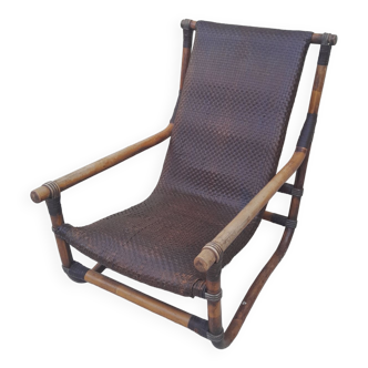 Bamboo and leather armchair