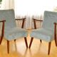 Deux élégants fauteuils Art déco bleu tourterelle – récemment retapissés