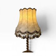Lampadaire vintage en bois avec abat-jour à franges