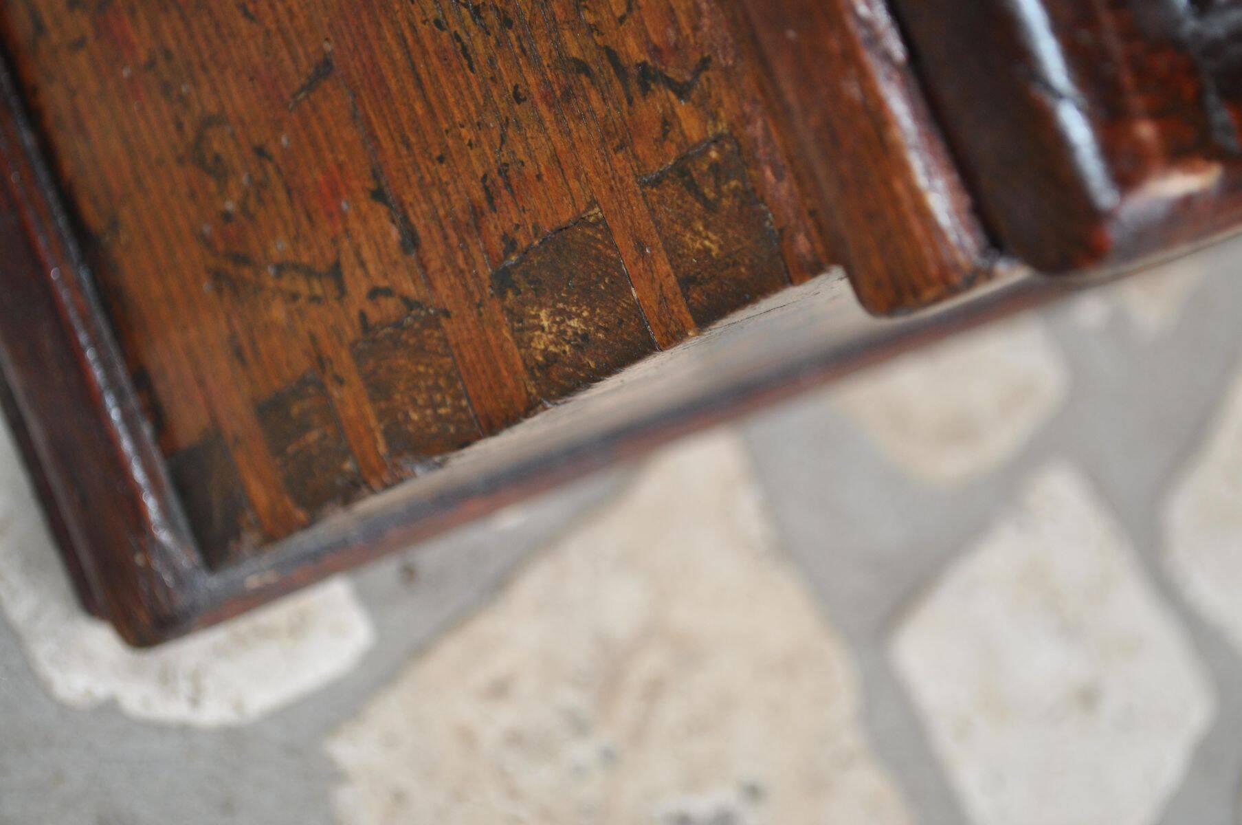 Antique brown pine chest, original paint visible, Czech Republic 1890-1919