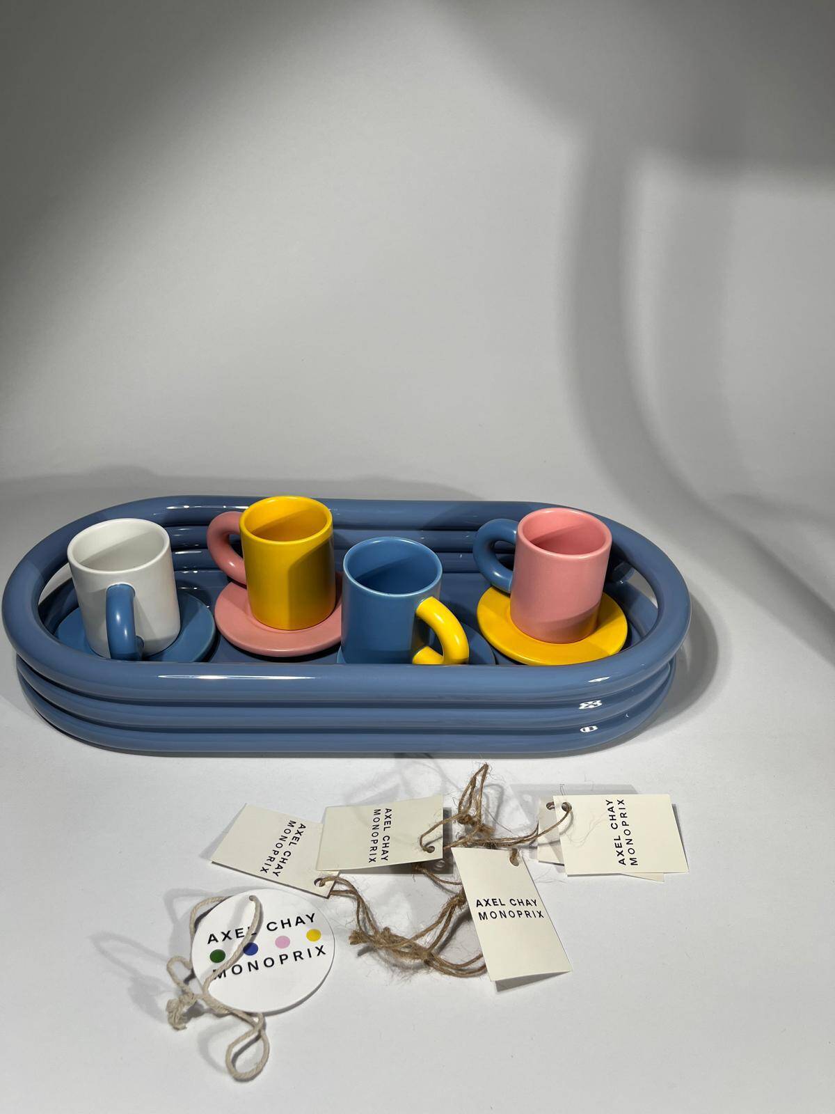 Axel Chay blue tray, cups and saucers