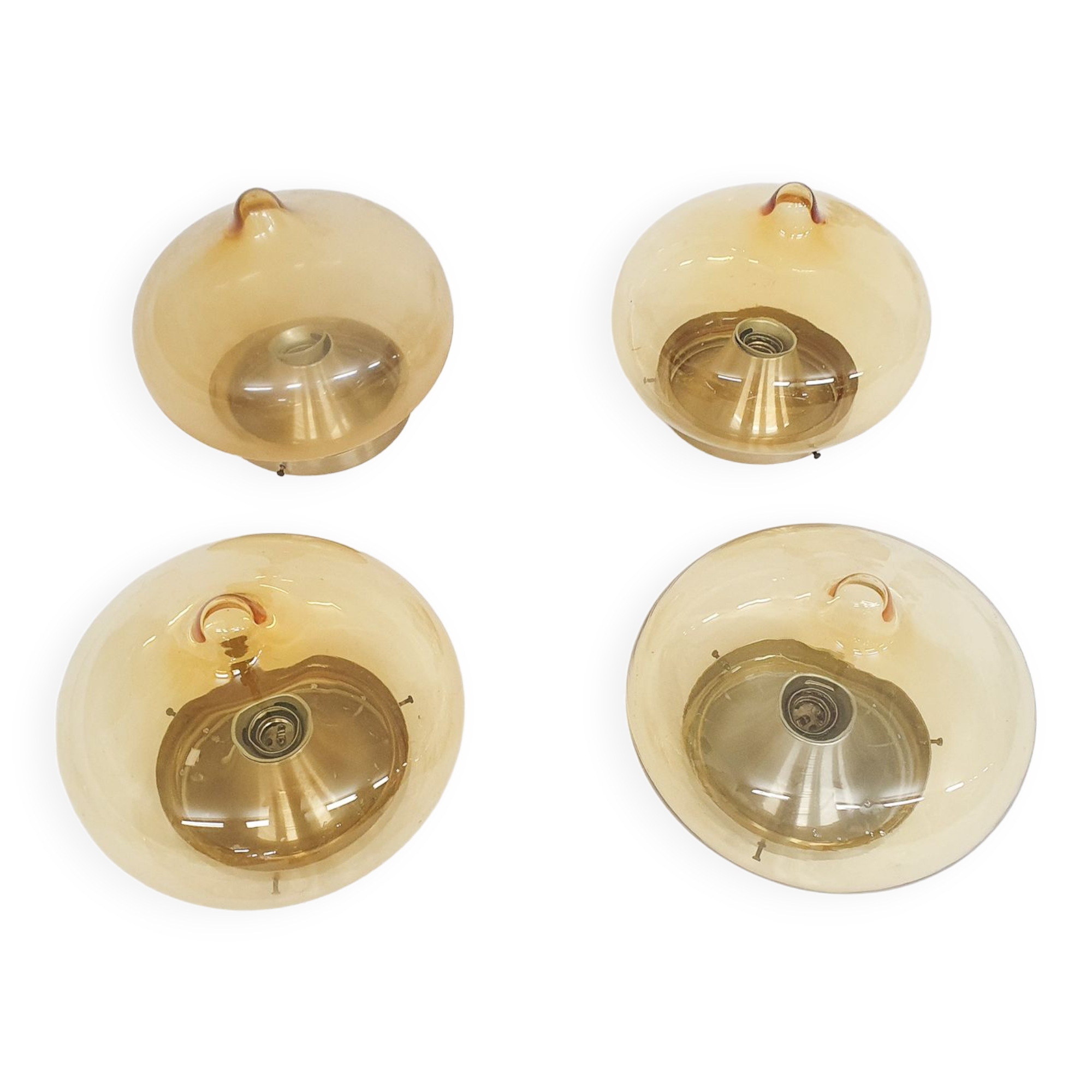 Ensemble de quatre plafonniers en verre Dijkstra « Drop » Pays-Bas, années 1960