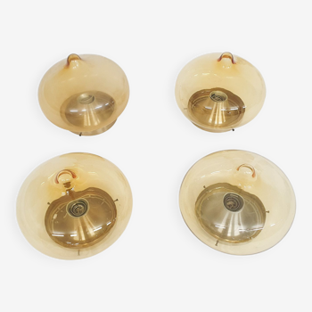 Set of four Dijkstra glass ceiling lights “Drop” The Netherlands, 1960's