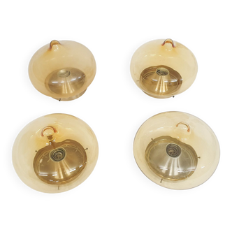 Set of four Dijkstra glass ceiling lights “Drop” The Netherlands, 1960's