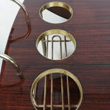 Chariot bar desserte vintage en acajou et laiton 1950s