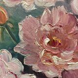Tableau HSP Roses du jardin signé Madeleine Bruno Derepas + cadre