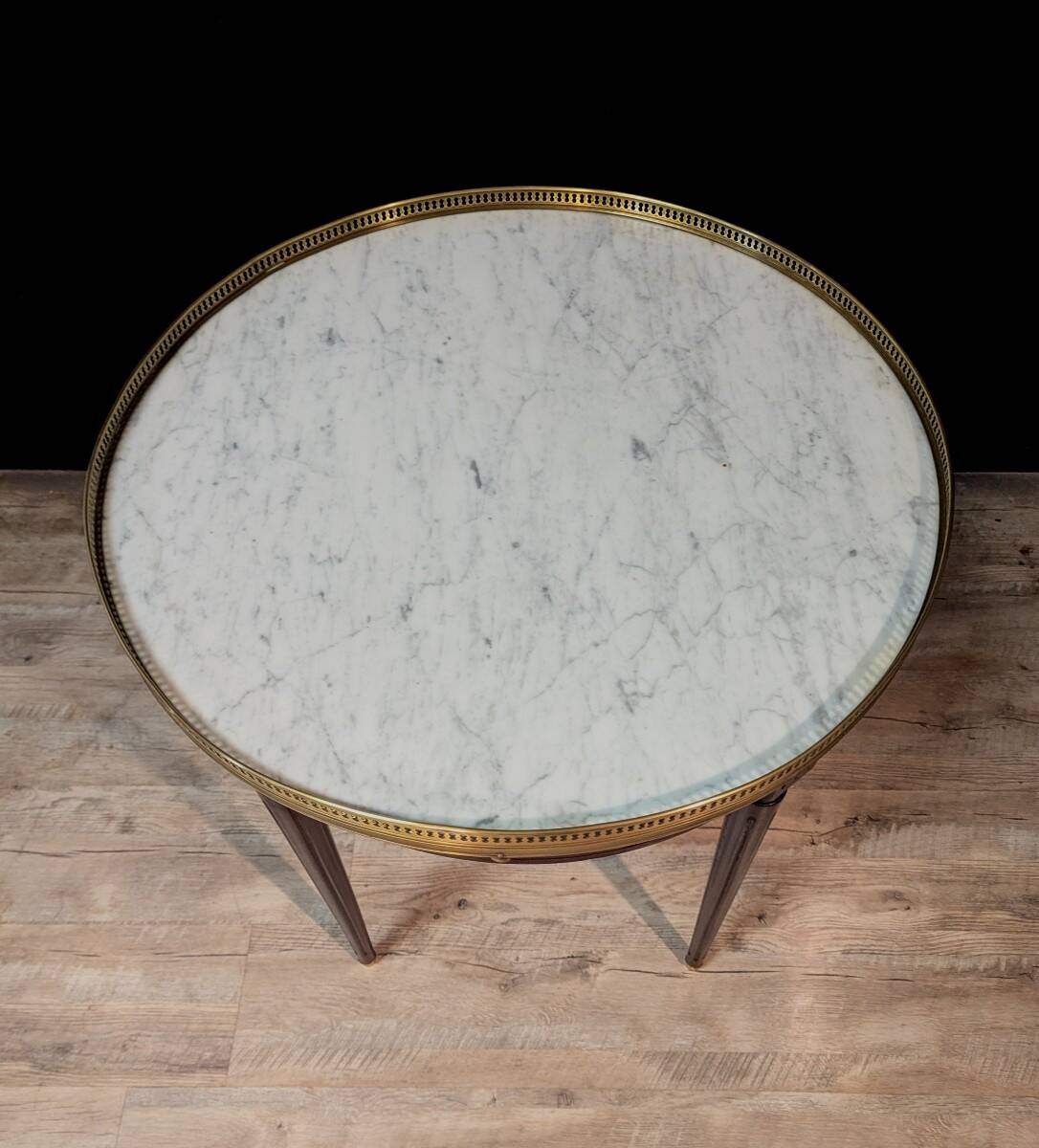Mahogany bouillotte table, marble top