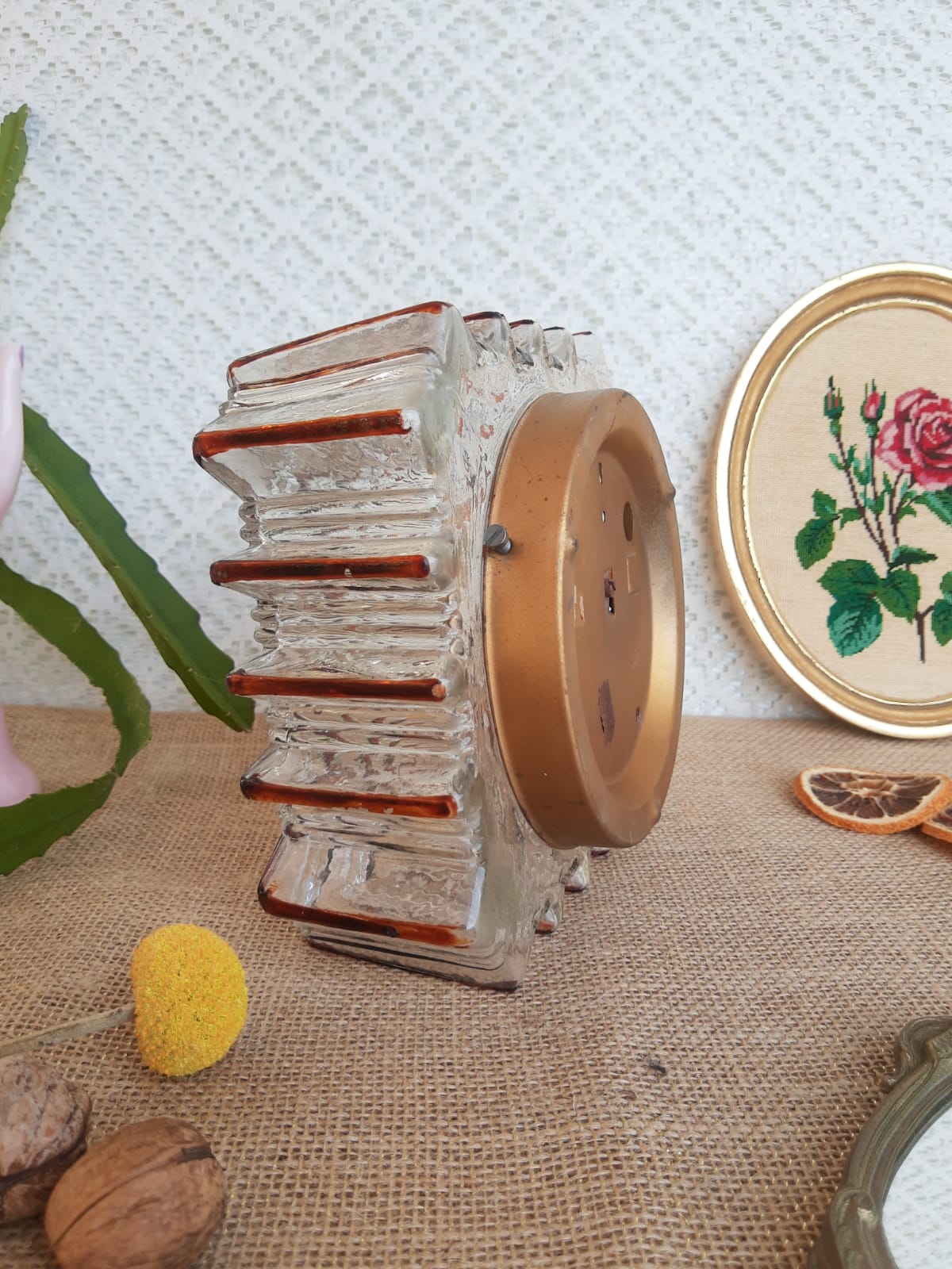 Ceiling lamp / wall lamp in molded glass two-tone square 70s