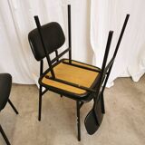 SET of 4 Vintage School Chairs /Black Leather / STOL Kamnik 80s Yugoslavia