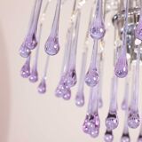 The Purple Crown, LArge Size Murano Chandelier Purple and Crystal Drops, 19