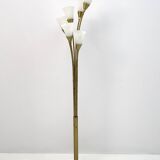 Mid-Century Modern Italian Opaline Glass and Gilt Brass Tulip Floor Lamp,60