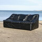 Sofa by De Pas, D'Urbino and Lomazzi, France, 1980s, black leather, Cinna