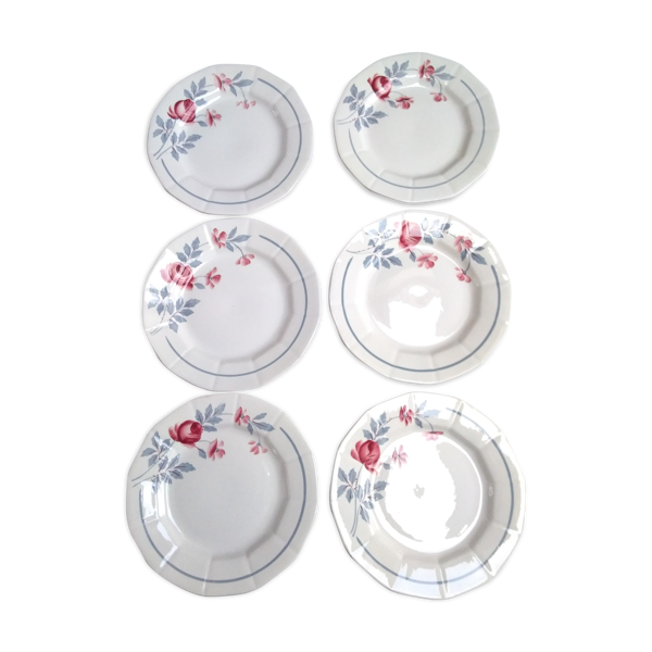 Set de 6 assiettes plates faïencerie St Amand
