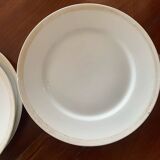 Lot of six flat plates, crockery, old white, gilded