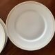 Lot of six flat plates, crockery, old white, gilded