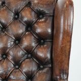 Unique large sheepskin Chesterfield wingback armchair in English style