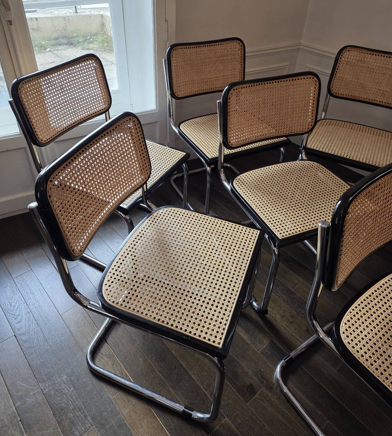 Set of 6 Cesca B32 Marcel Breuer black vintage chairs Made in Italy
