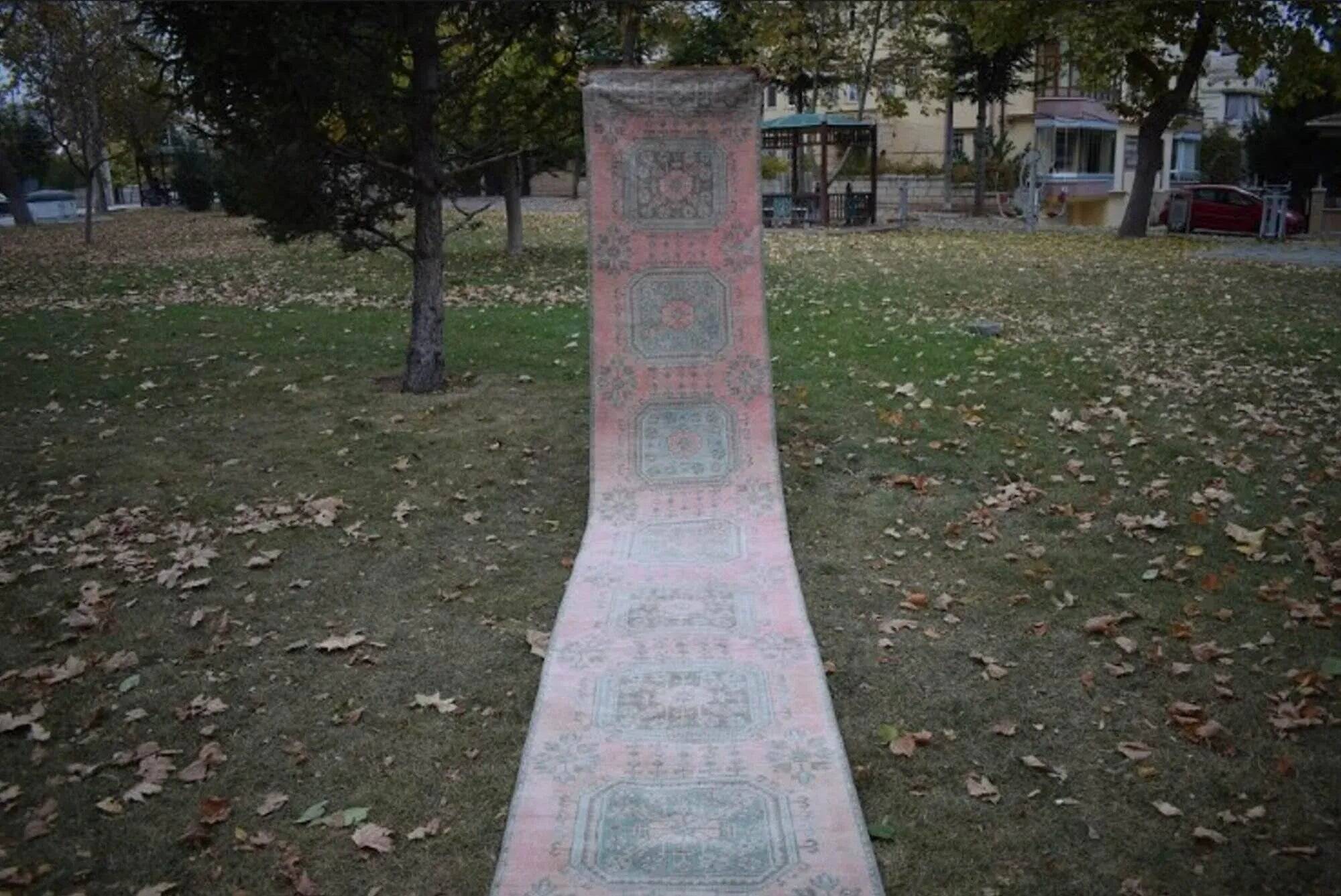 Vintage Turkish hallway rug 85x656 cm