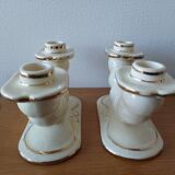 Pair of cream ceramic candlesticks with gold trim circa 1930-1950