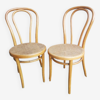 Pair of thonet style bistro chairs light curved wood + cane seat