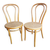 Pair of thonet style bistro chairs light curved wood + cane seat