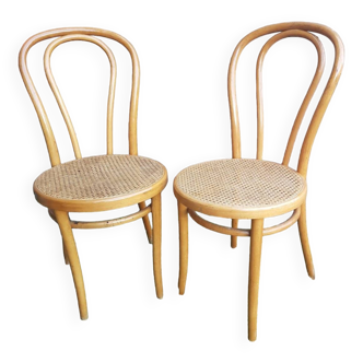 Paire de chaise bistrot style thonet bois courbé clair + assise cannée