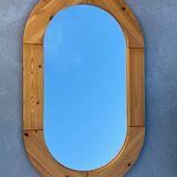 Oval Swedish mirror in pine, Scandinavian design from the 80s