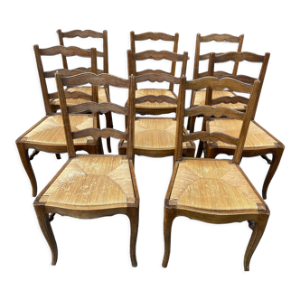 8 chaises paillées rustique vintage