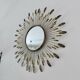 Miroir soleil mural en métal avec perles en résine ambre 1970 style Line Vautrin