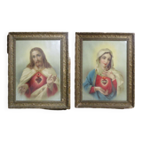 Set of two chromo-lithographs Sacred Heart Jesus Immaculate Heart Mary