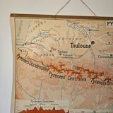 Old school map of geography 1960 Pyrenees and the Alps