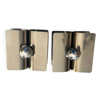 Pair of Harvey Guzzini wall lights Italy - Chrome Metal - Space Age year
