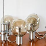 Lustre trois branches, en chrome et globes en verre fumé, Design, 1970