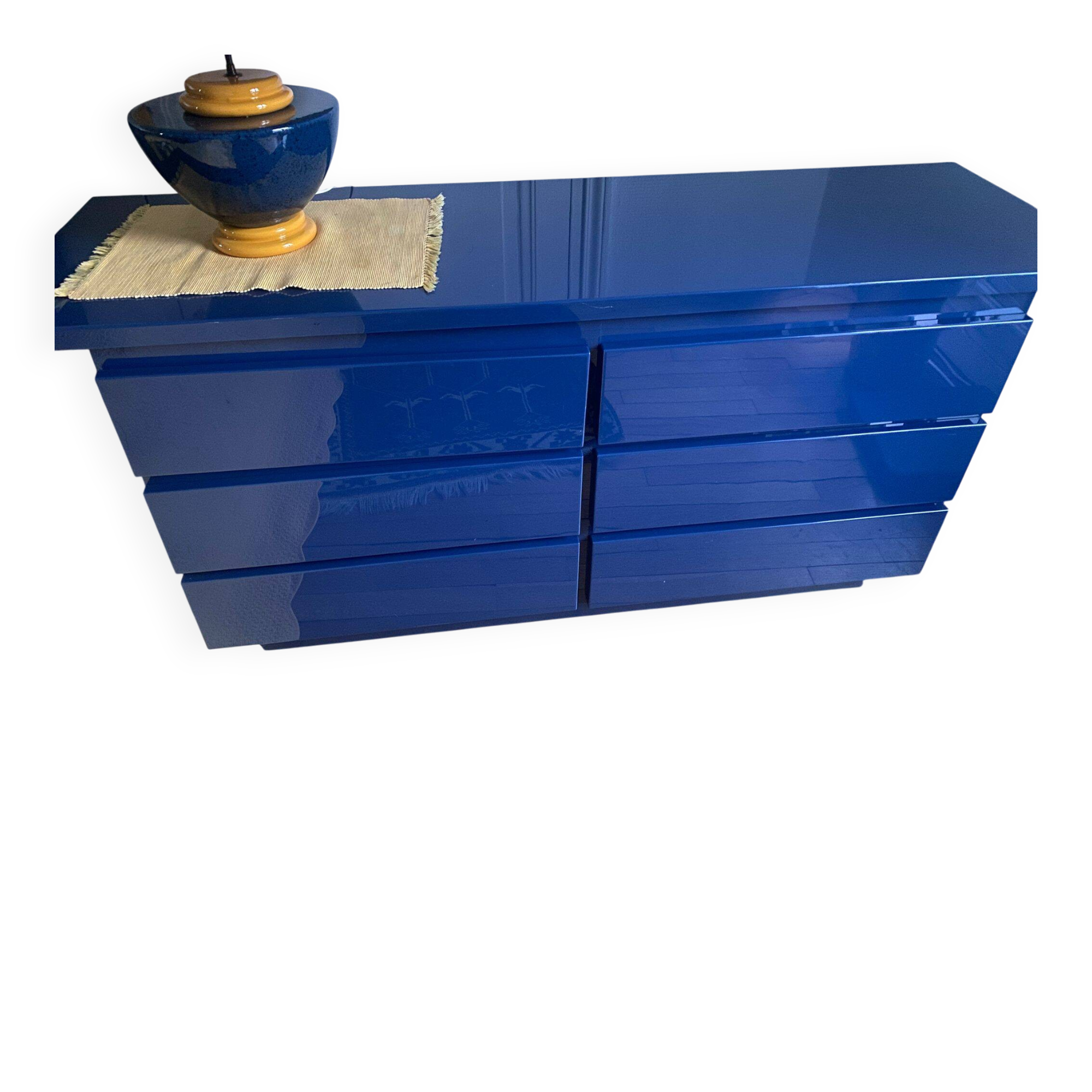 Console / chest of drawers David Lange – Deep blue lacquer – 6 drawers – 156 cm – A